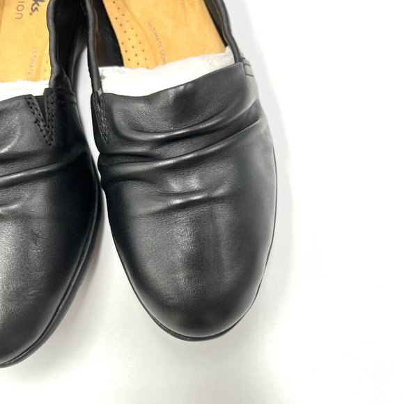 Clarks Womens Jenette Ruby Black Leather Slip On‎ Comfort Flats Loafers Shoes 6M - Picture 4 of 12